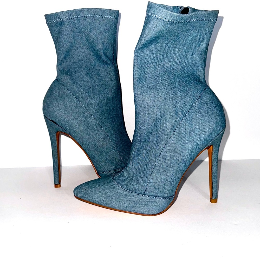 Denim Stiletto Spring Winter Ankle Boots Size 6 New Without Tags